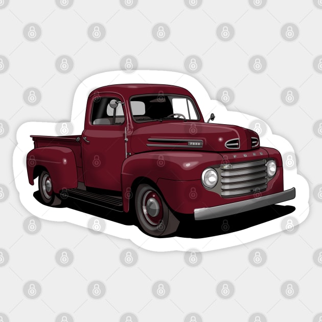 1950 Ford F1 Pickup Truck in Maroon Sticker by candcretro